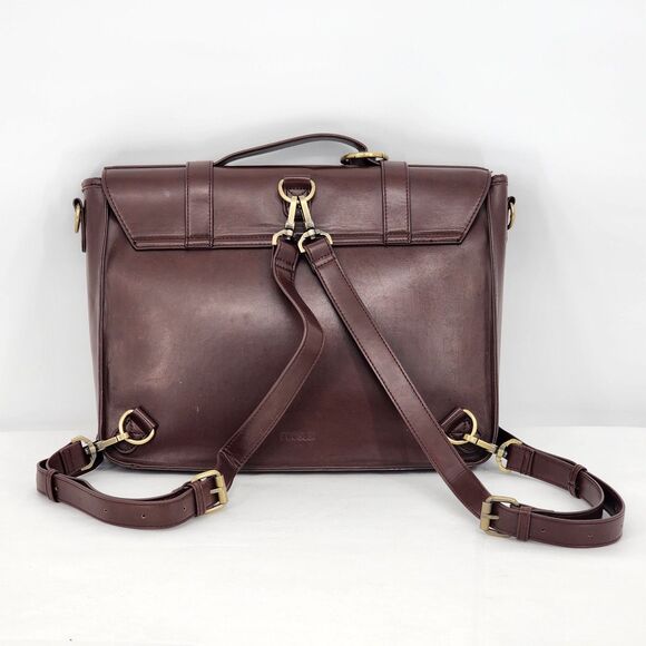 Ecosusi Briefcase Bow Brown Faux Leather Convertible Backpack Messenger Bag - Picture 7 of 16